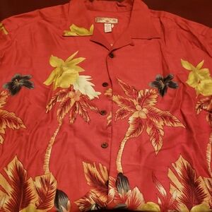 Caribbean Joe Red and Yellow Palm Print Shirt
